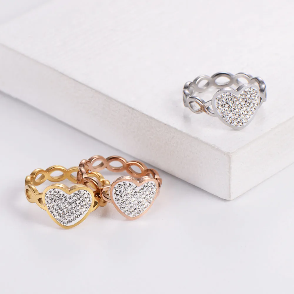 Cute & Edgy Geometric Stainless Steel Diamond Inlay Rings