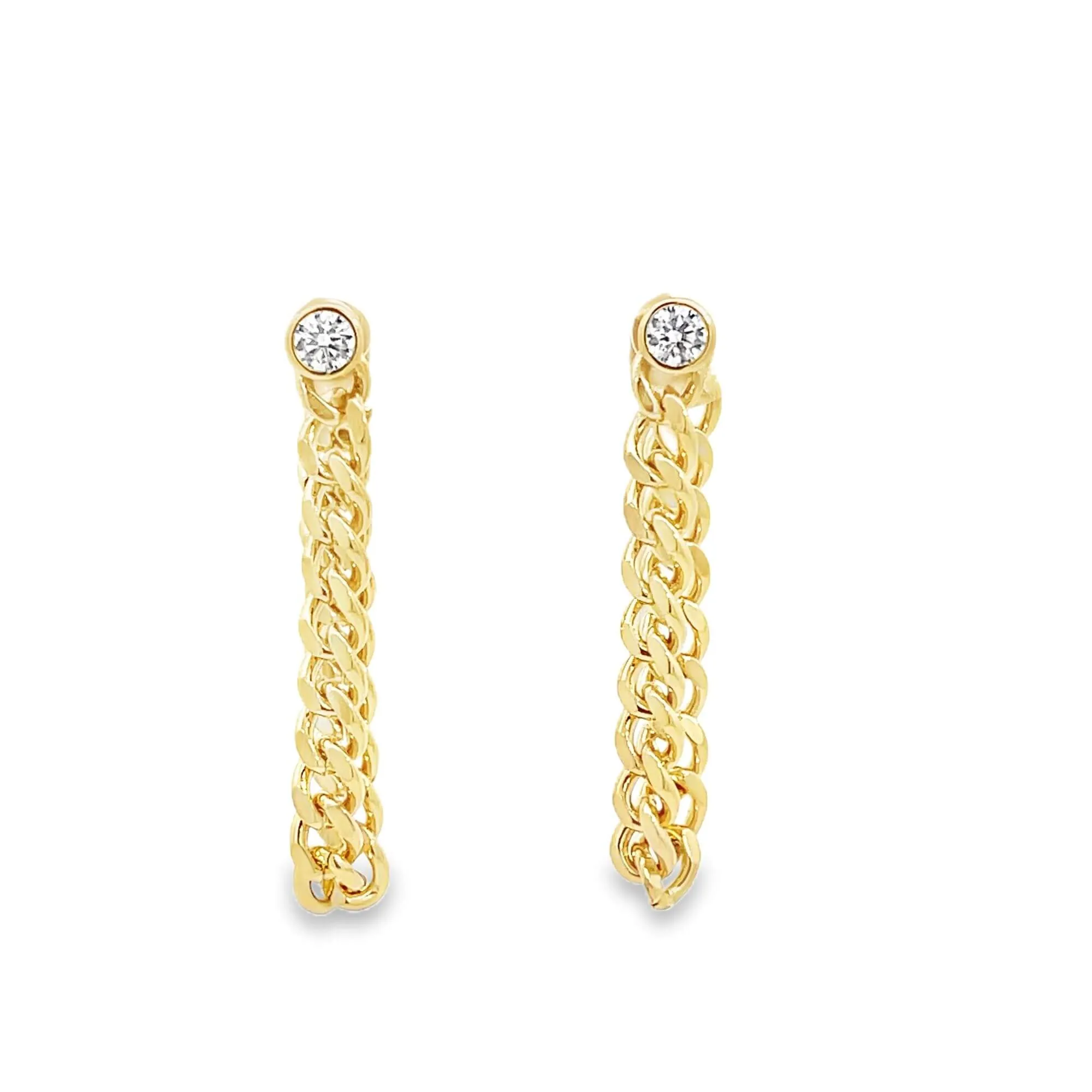CZ Gemstone Thin Cuban Link Dangle Earrings (K37A)