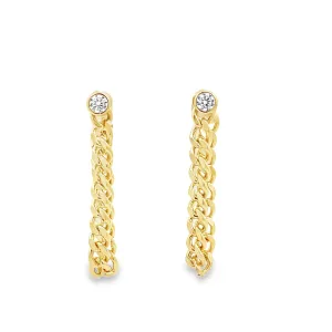 CZ Gemstone Thin Cuban Link Dangle Earrings (K37A)