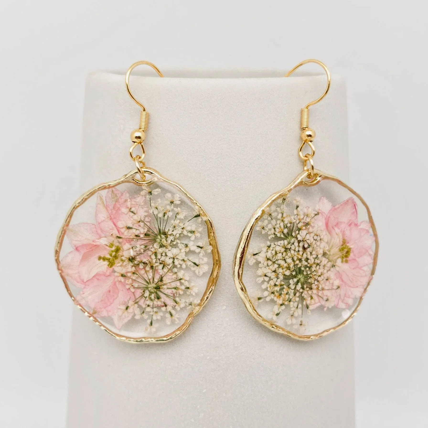 Delphinium & Queen Anne's Lace Dried Flowers Earrings