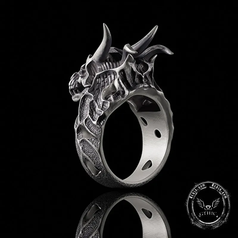 Devil Dragon Skull Sterling Silver Ring