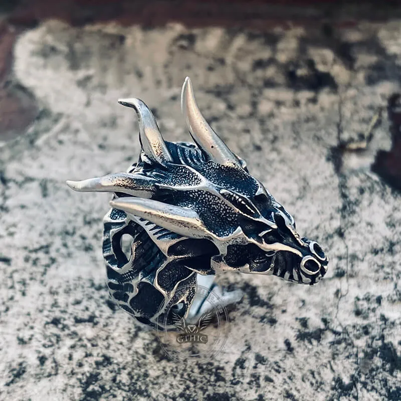 Devil Dragon Skull Sterling Silver Ring