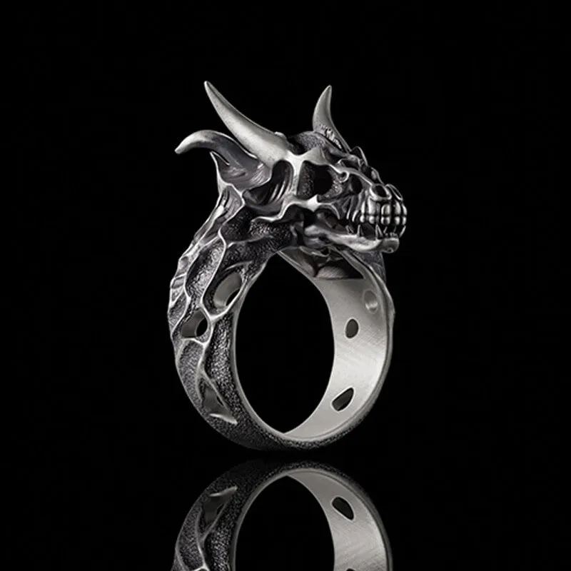 Devil Dragon Skull Sterling Silver Ring