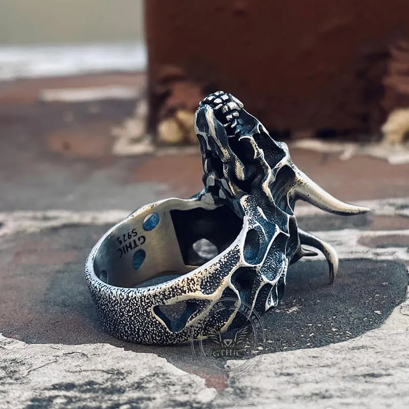 Devil Dragon Skull Sterling Silver Ring
