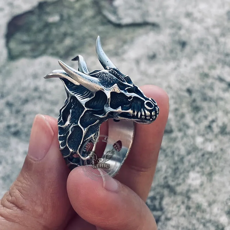 Devil Dragon Skull Sterling Silver Ring