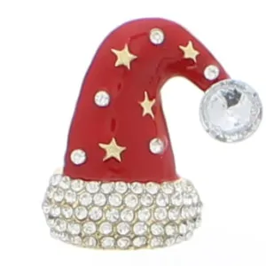 Diamante Stone & Gold Star Christmas Hat Brooch