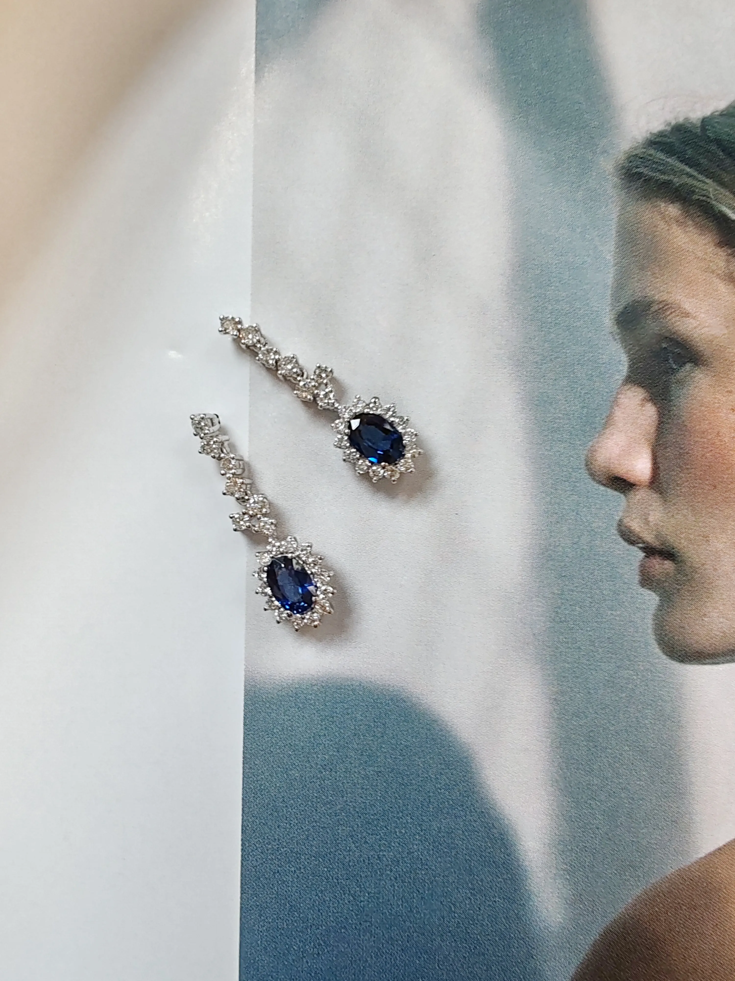 Diamond and Blue Sapphire drop earrings