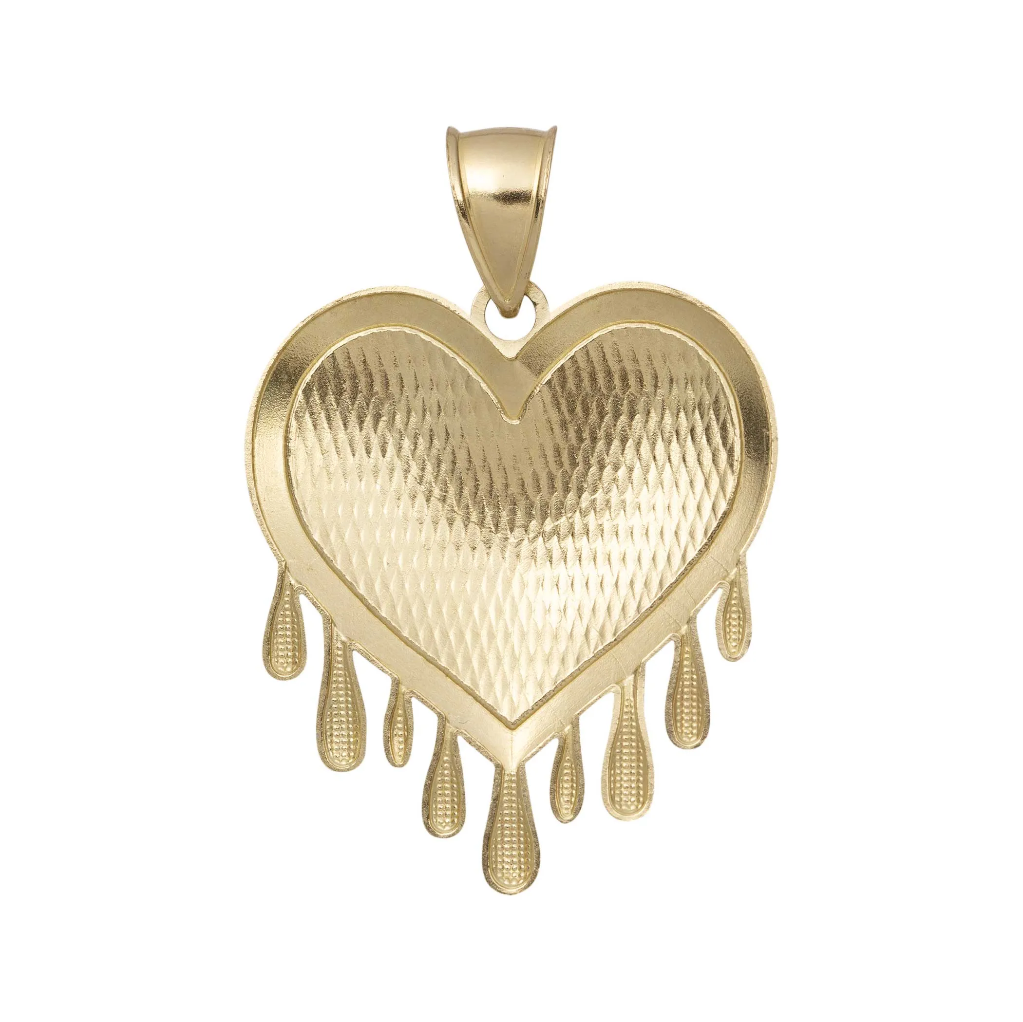 Diamond-Cut Dripping Heart Pendant 10K Yellow Gold