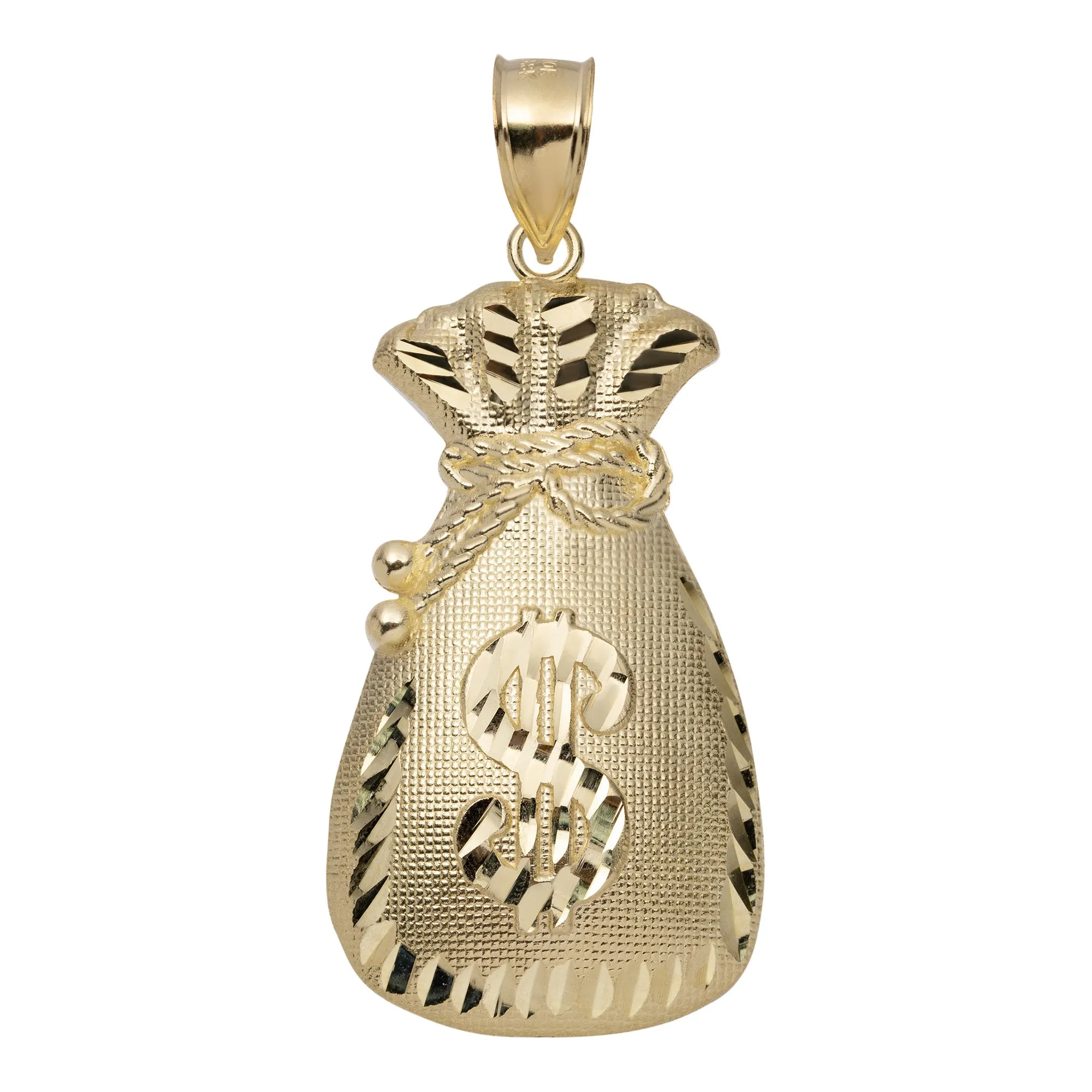 Diamond-Cut Money Bag Pendant Solid 10K Yellow Gold