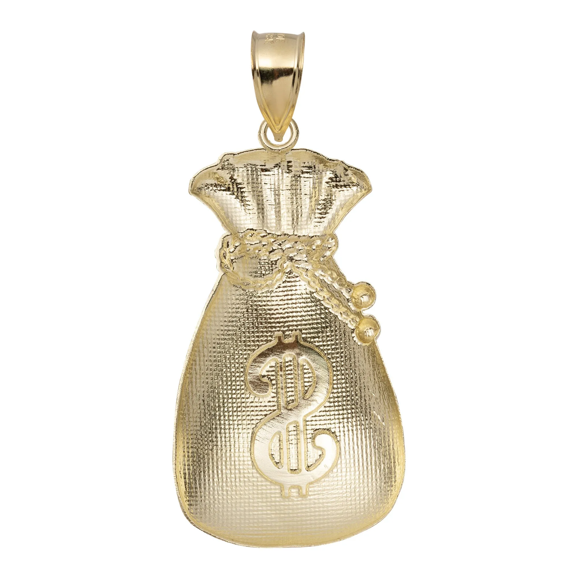 Diamond-Cut Money Bag Pendant Solid 10K Yellow Gold