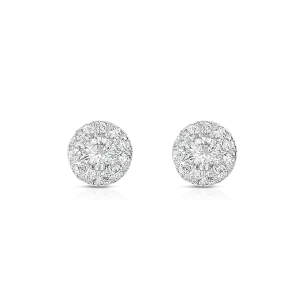 Diamond Halo Stud Earrings-White Gold