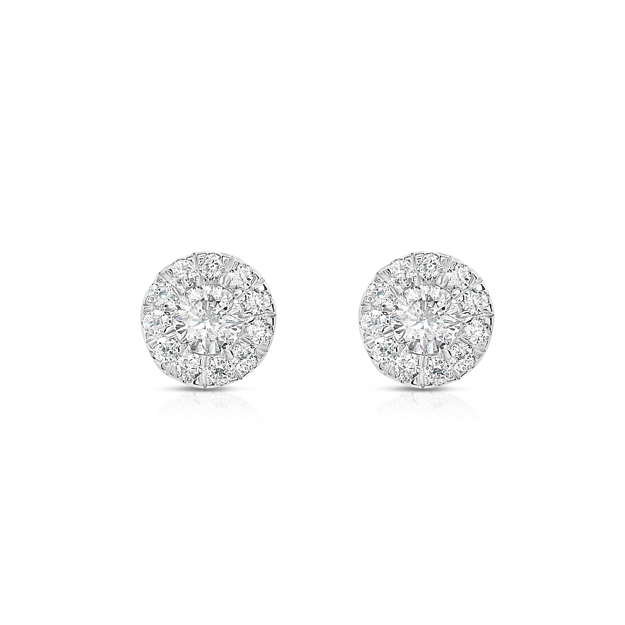 Diamond Halo Stud Earrings-White Gold