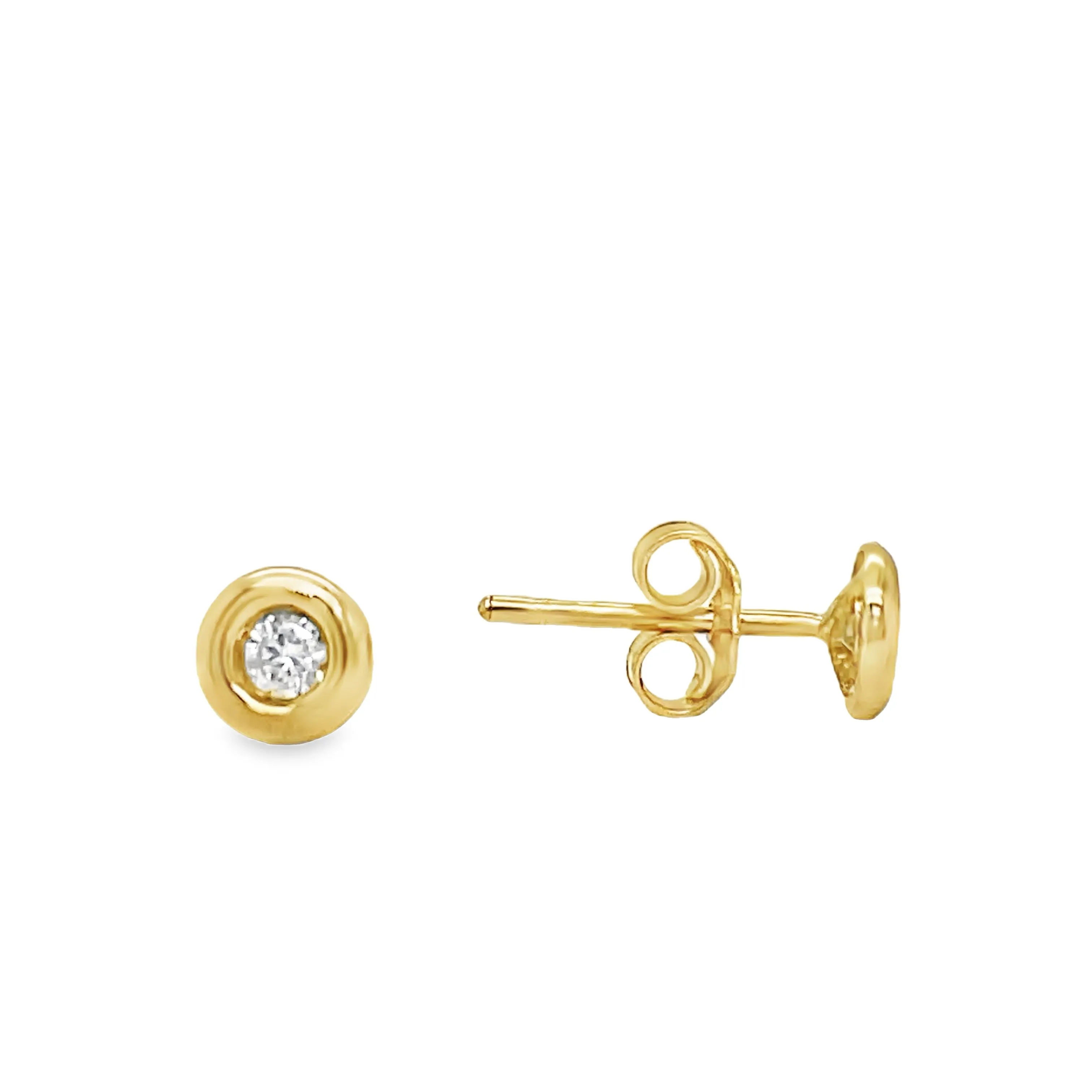 Diamond Stud Earrings Bezel Set in Yellow Gold Small