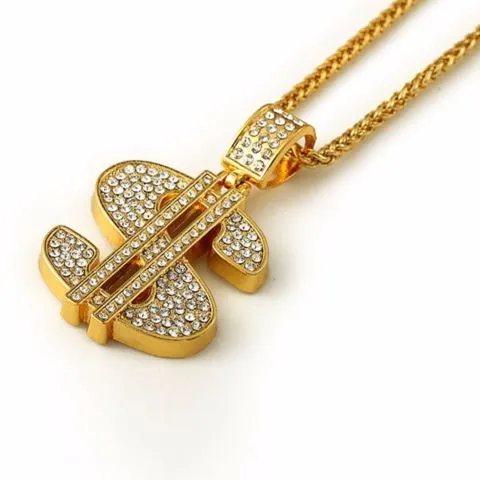 Dollar Sign Necklace- Iced Out Rope Chain