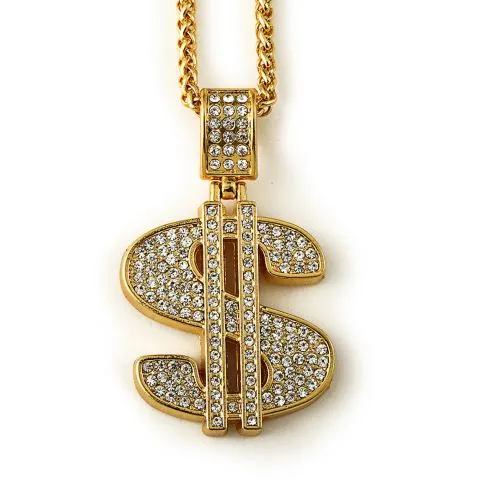 Dollar Sign Necklace- Iced Out Rope Chain
