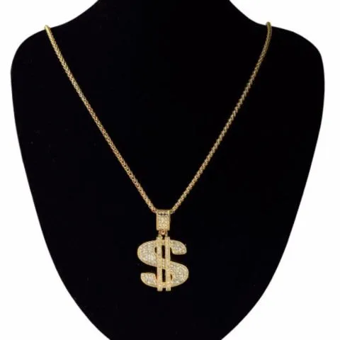 Dollar Sign Necklace- Iced Out Rope Chain