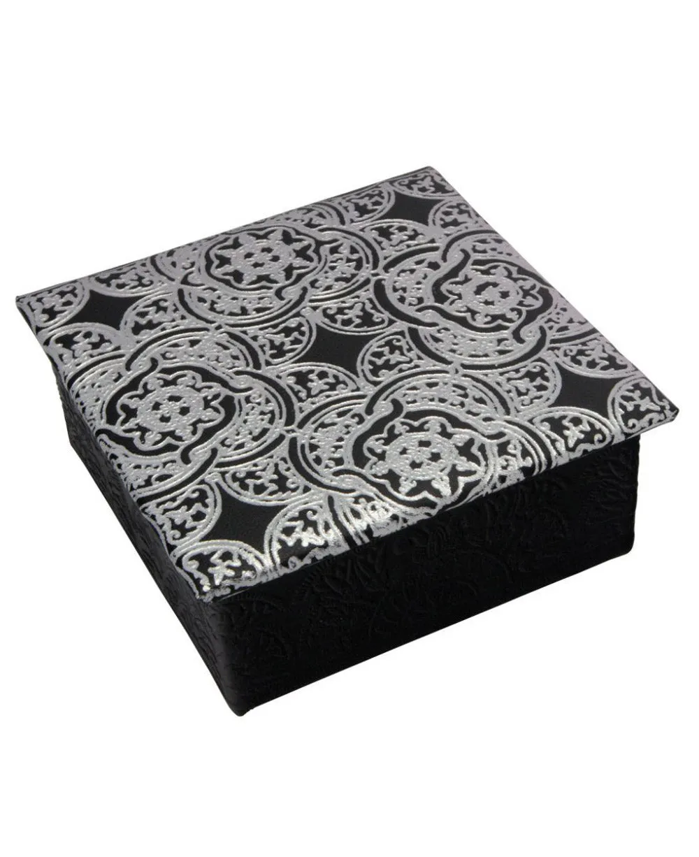 Egyptian Leather Jewelry Box in Silver Arabesque
