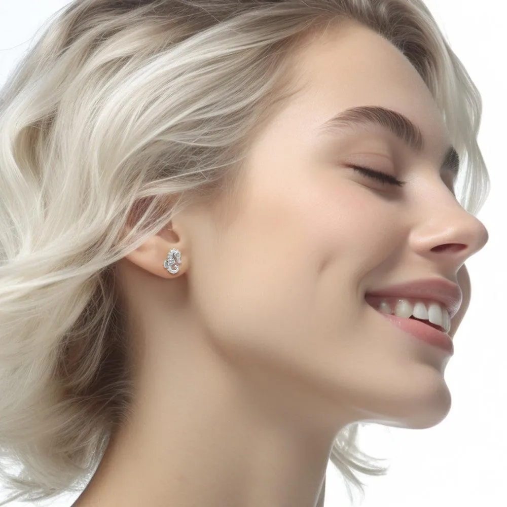 Elegance: Sterling Silver Oceanic Seahorse Post Earring by Peter Stone -