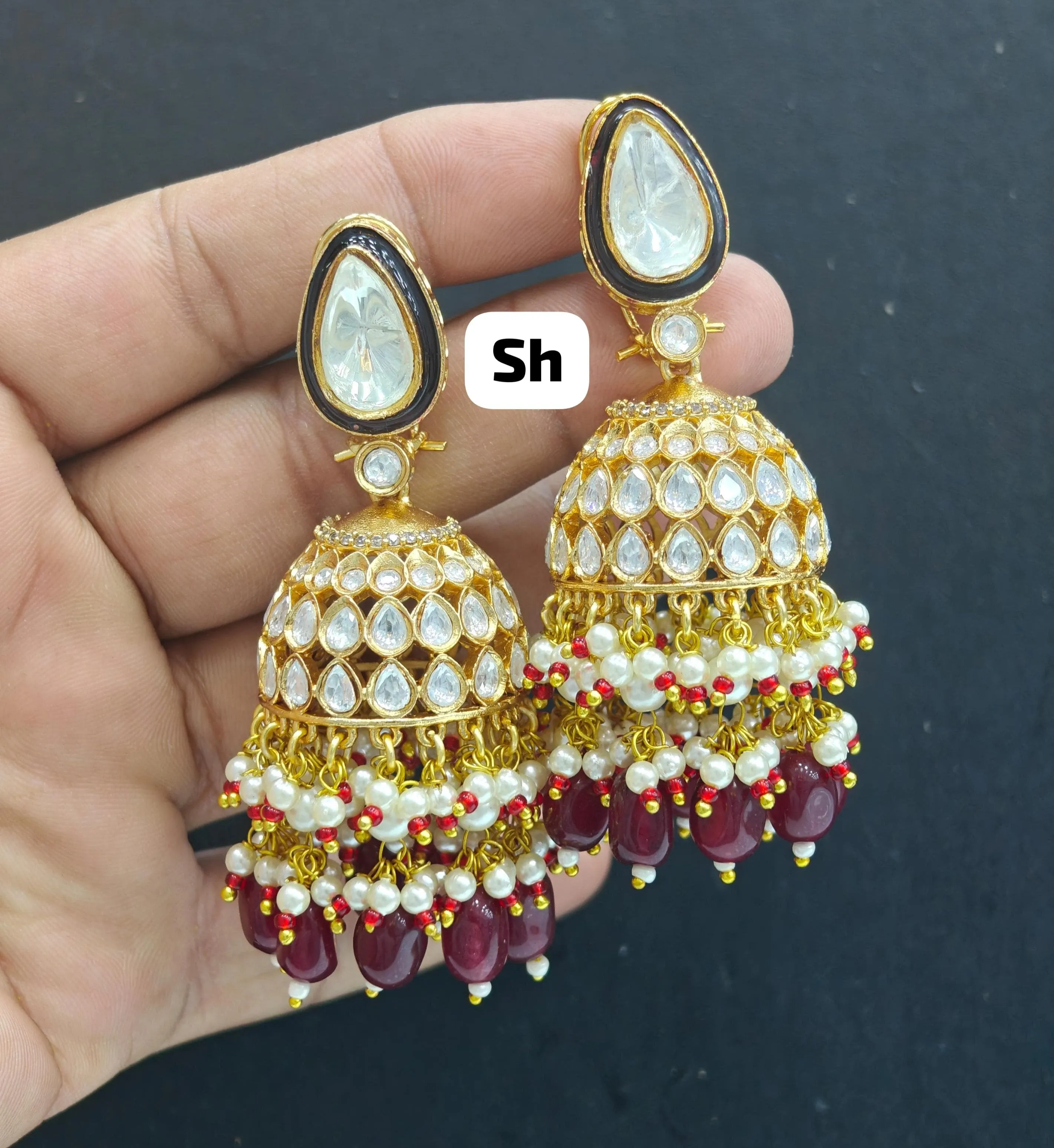 Elegant Long High-Quality Kundan Pearl Jhumka Earrings Jewellery