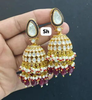 Elegant Long High-Quality Kundan Pearl Jhumka Earrings Jewellery