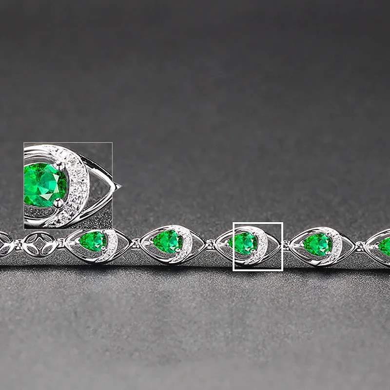 Emerald Water Drop 925 Silver Bracelet for Women