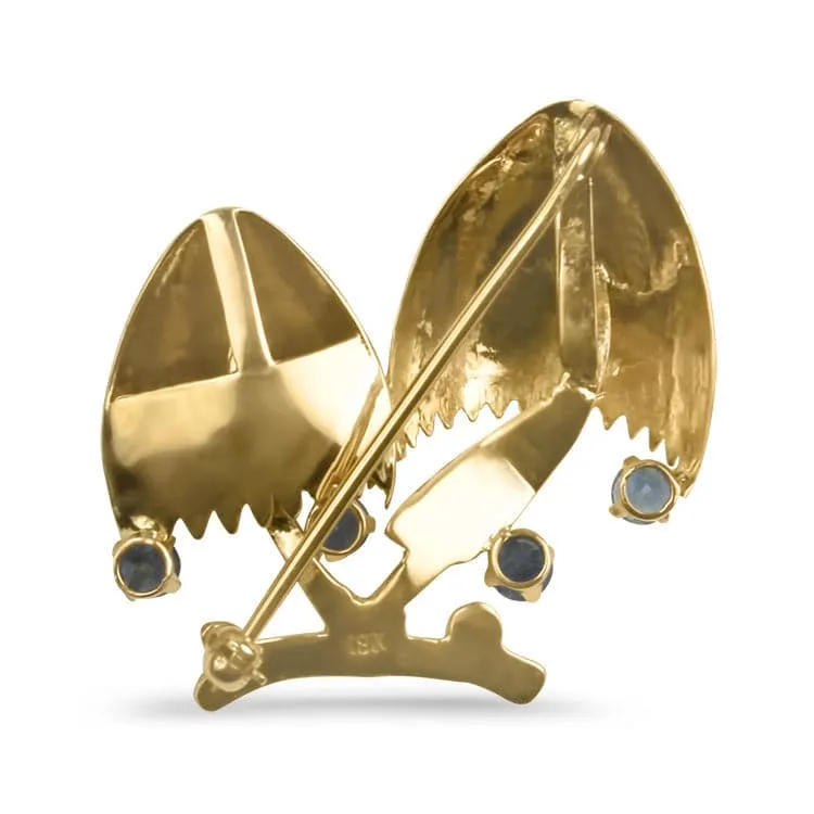 Estate 18k Yellow Gold Textured Mushroom and Blue Sapphire Pin