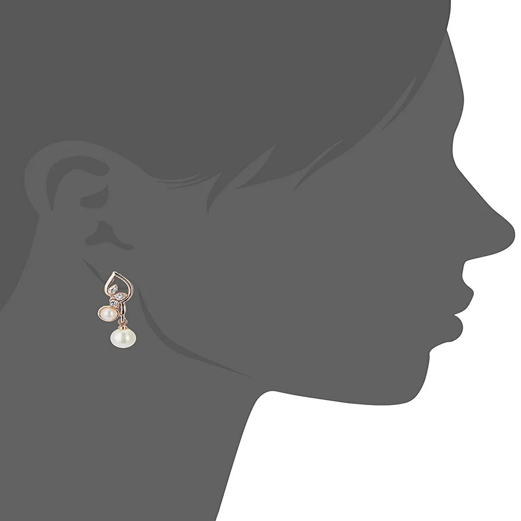 Estele Rose Gold Plated Leaf Designer Stylish Pendant Set with Pearls for Women