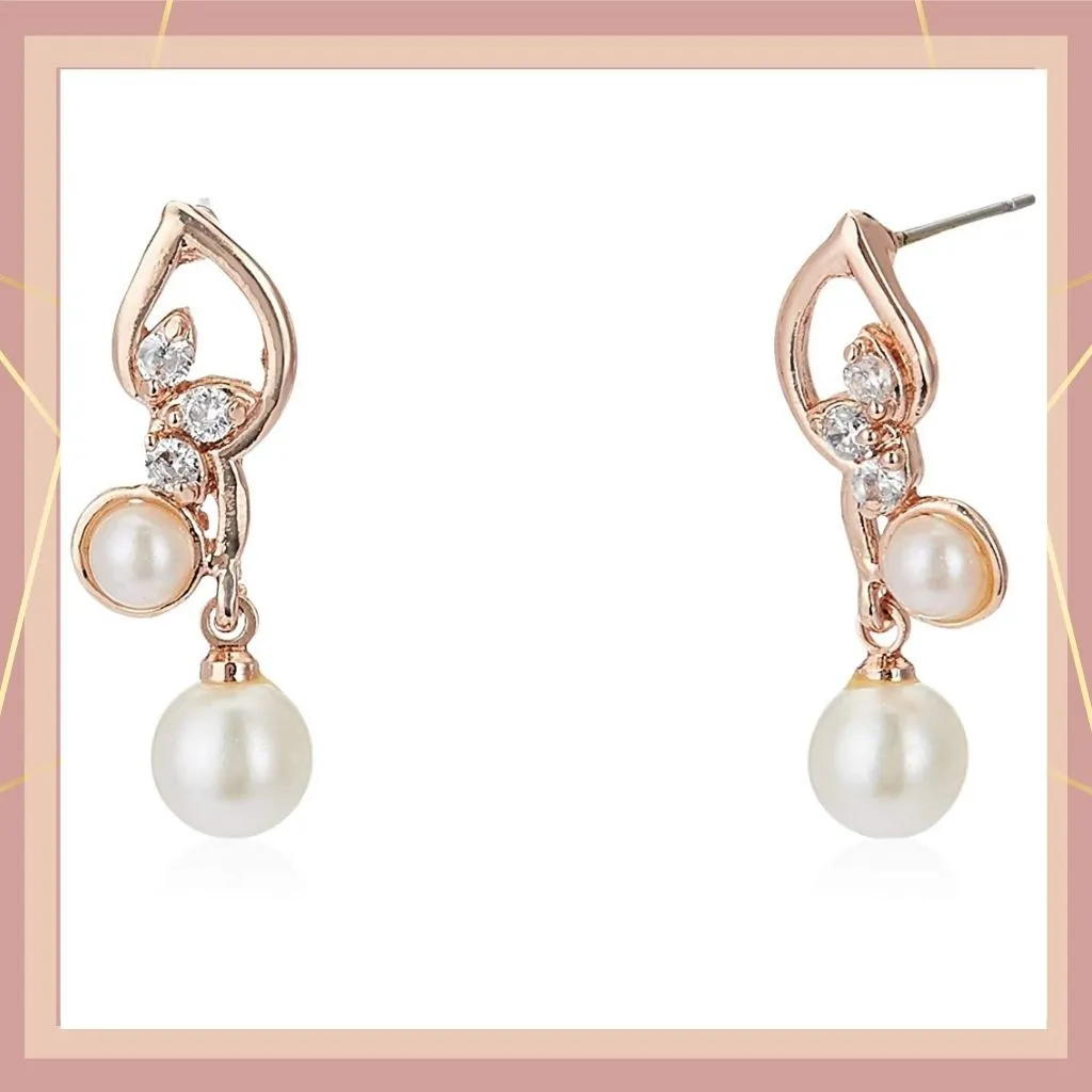 Estele Rose Gold Plated Leaf Designer Stylish Pendant Set with Pearls for Women