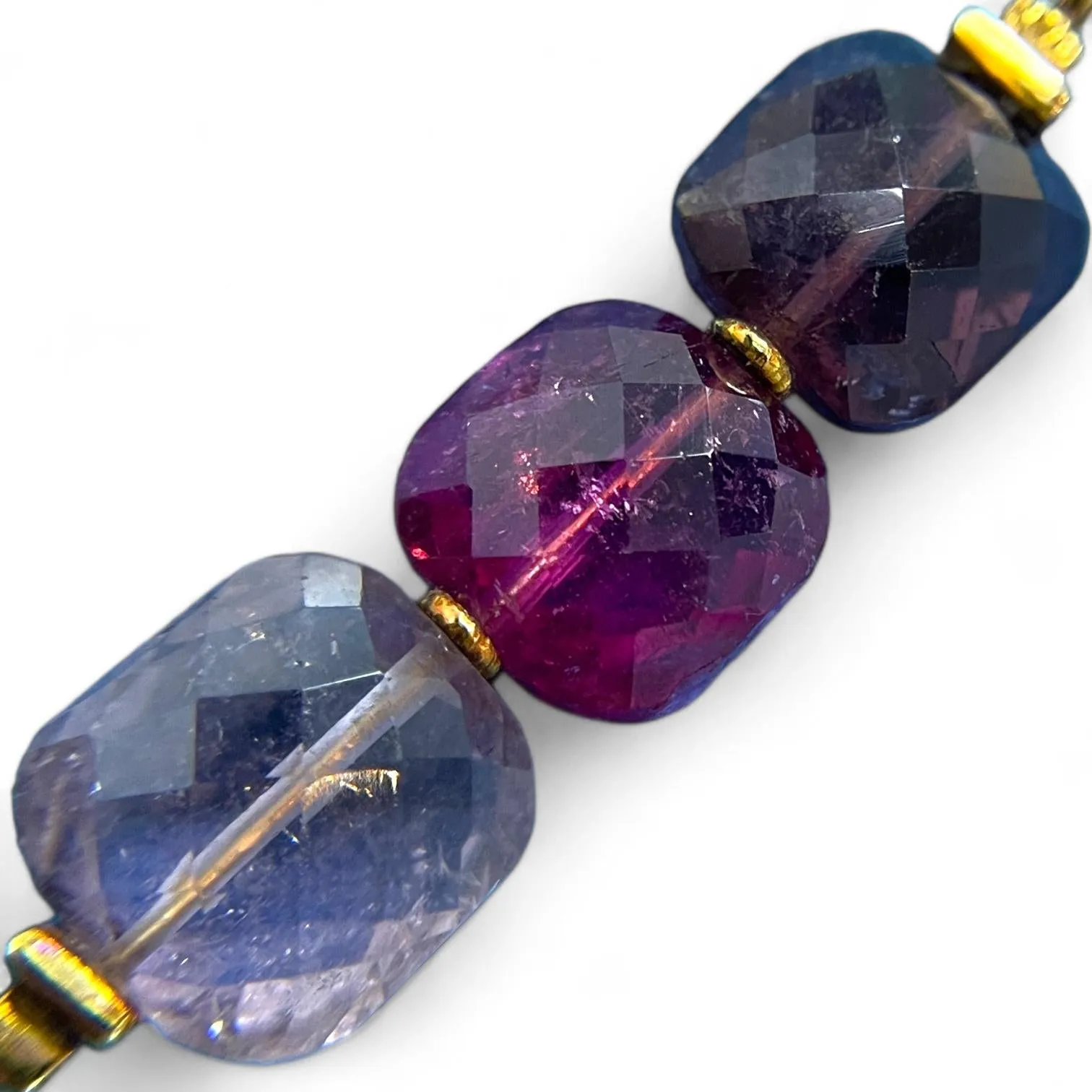 Exquisite 18K Yellow Gold Pink and Purple Gemstone Necklace