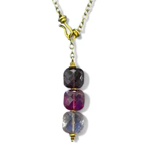 Exquisite 18K Yellow Gold Pink and Purple Gemstone Necklace