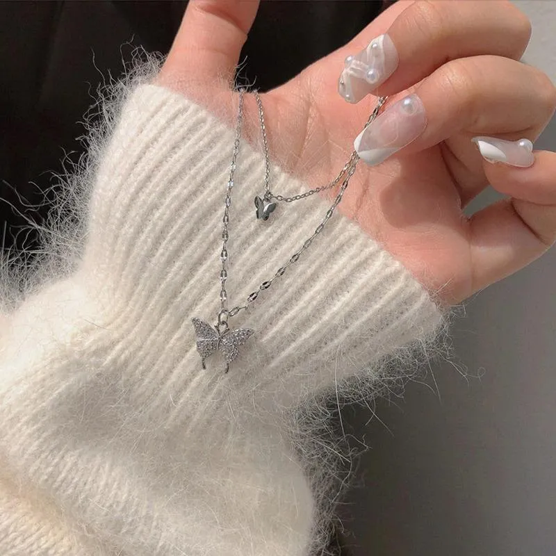 Exquisite Double Layer Butterfly Pendant Necklace