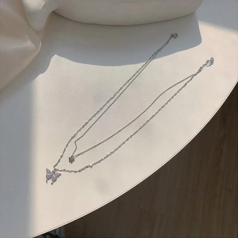Exquisite Double Layer Butterfly Pendant Necklace