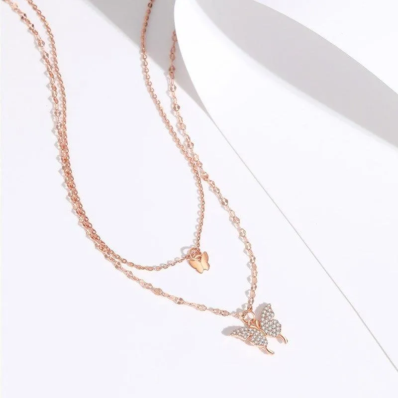 Exquisite Double Layer Butterfly Pendant Necklace