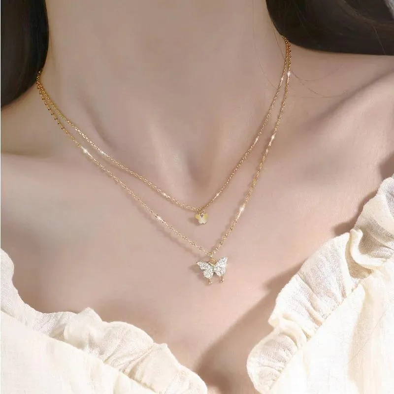 Exquisite Double Layer Butterfly Pendant Necklace