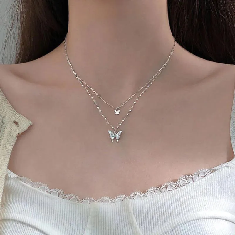 Exquisite Double Layer Butterfly Pendant Necklace