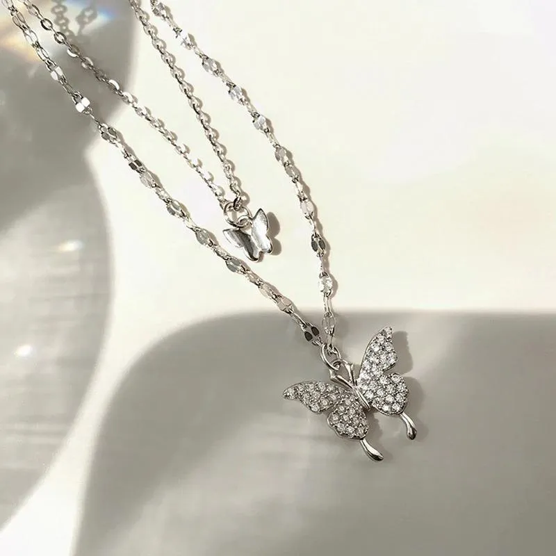 Exquisite Double Layer Butterfly Pendant Necklace