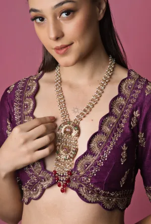 Exquisite Red and White Jadau Double Long Pendant