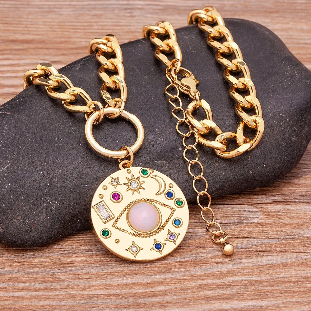 Exquisite Zircon Round Turkish Evil Eye Pendant Inlaid Fashionable Pearl Necklace Women