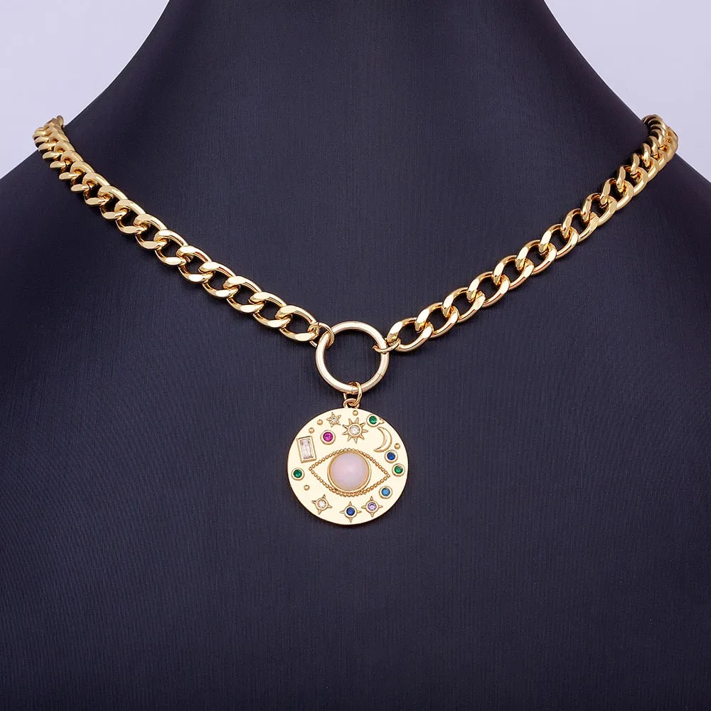 Exquisite Zircon Round Turkish Evil Eye Pendant Inlaid Fashionable Pearl Necklace Women