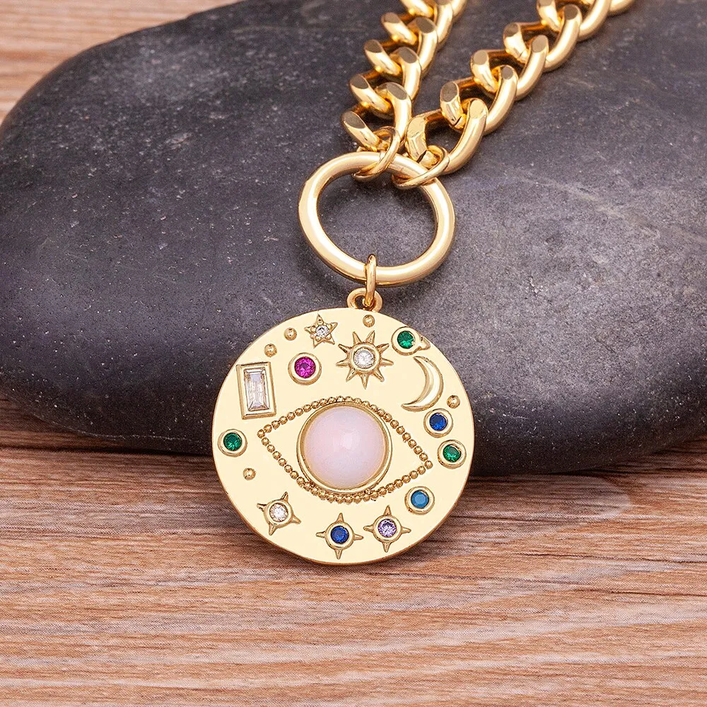 Exquisite Zircon Round Turkish Evil Eye Pendant Inlaid Fashionable Pearl Necklace Women
