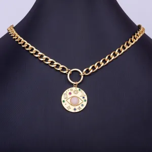 Exquisite Zircon Round Turkish Evil Eye Pendant Inlaid Fashionable Pearl Necklace Women
