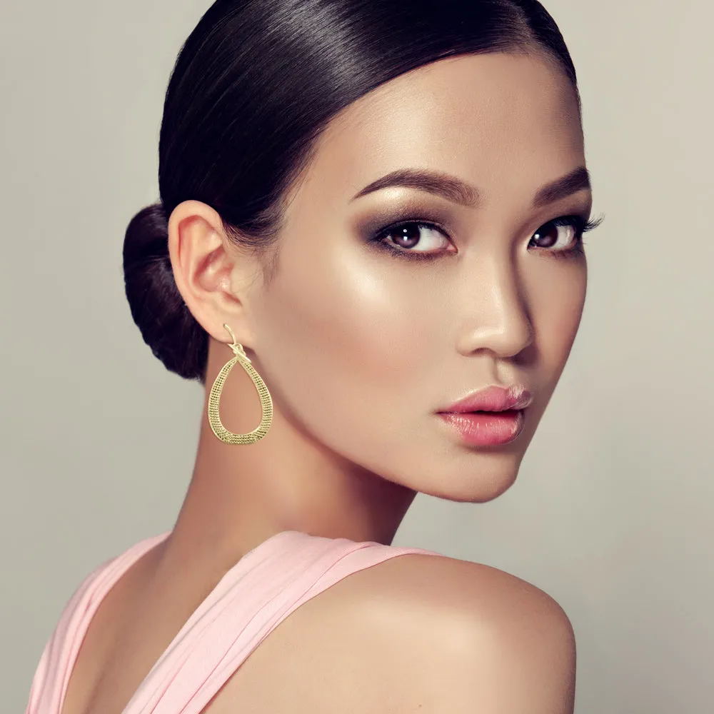 Fine Gold Beaded Caviar Oval Teardrop Earrings