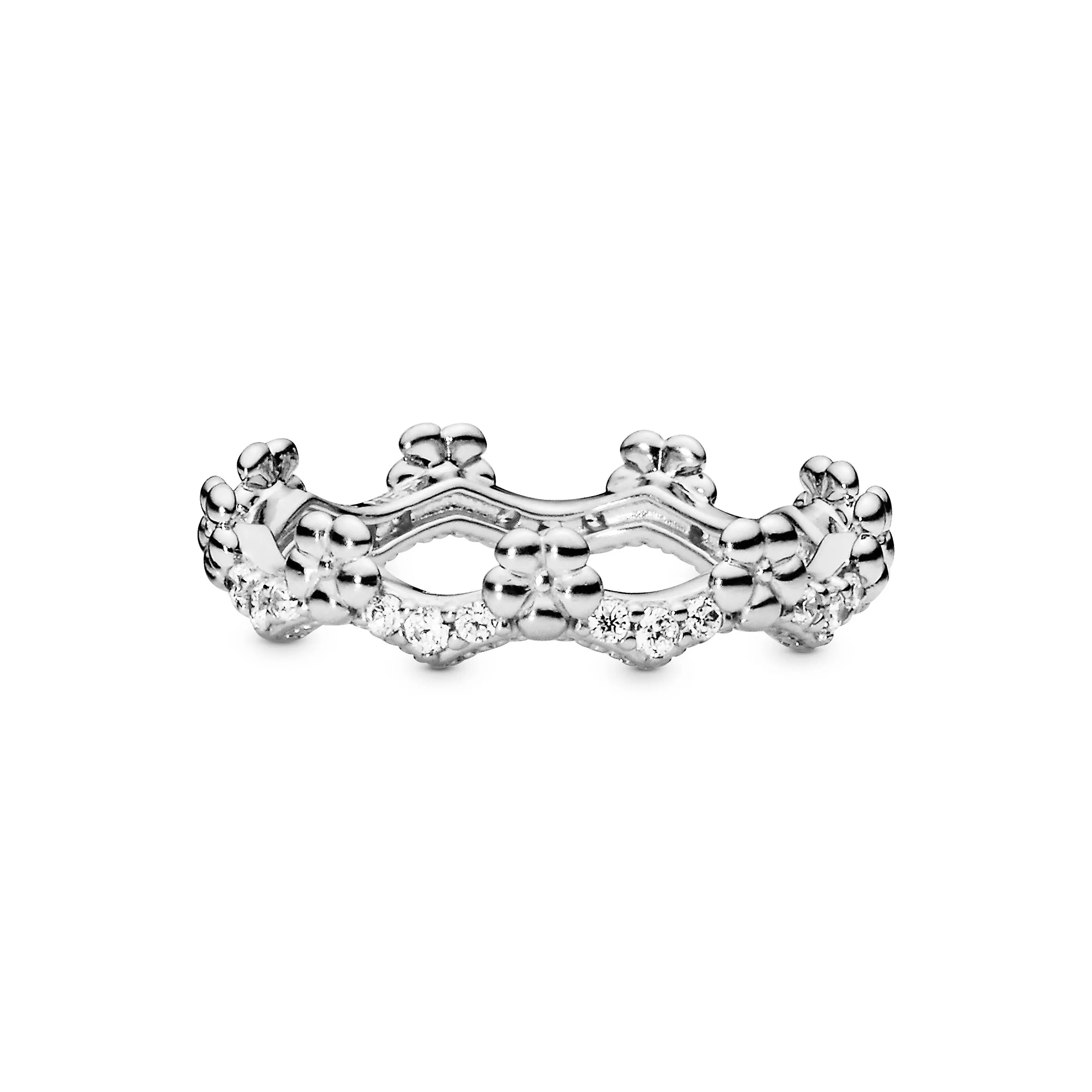 Flower silver ring with clear cubic zirconia