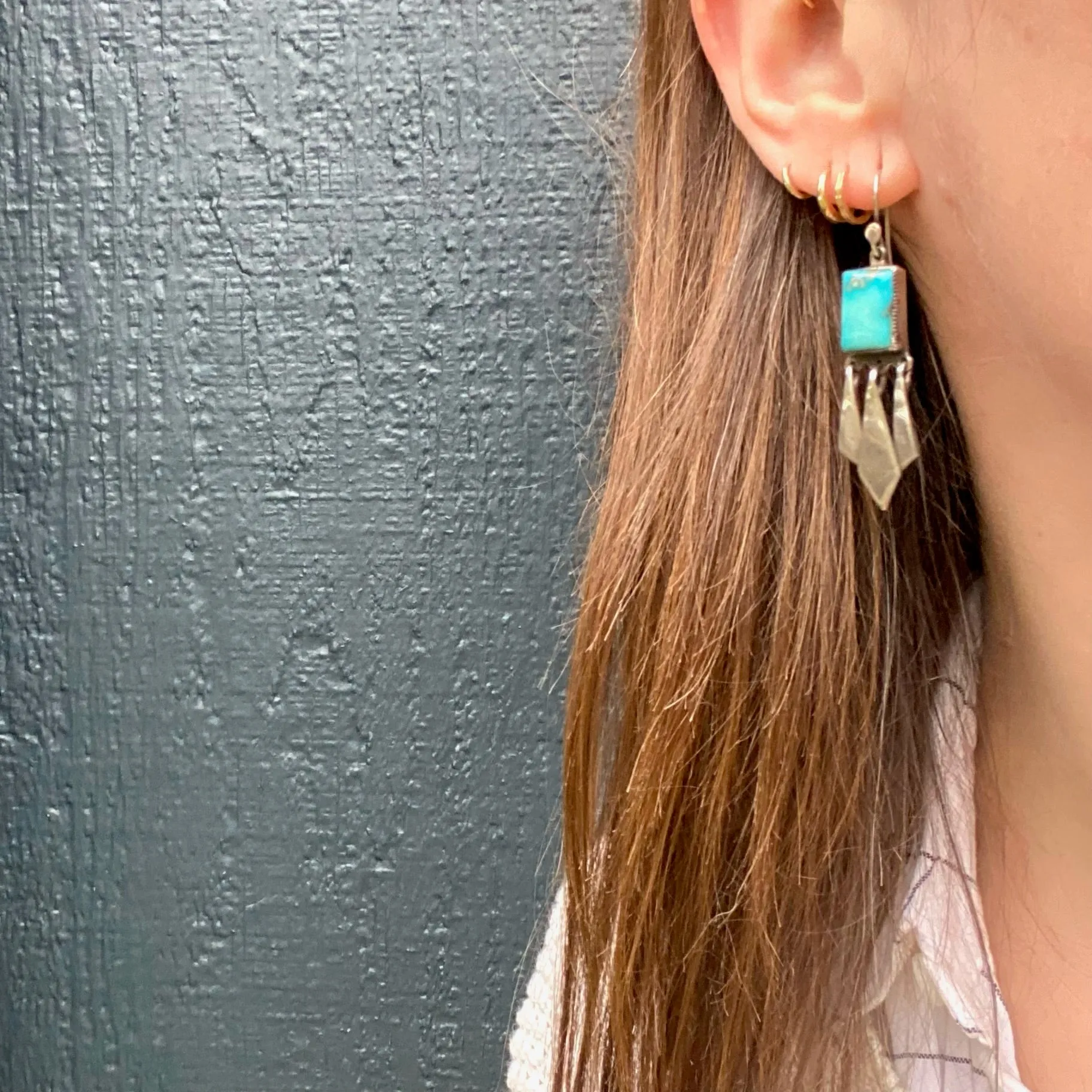 Fringed Turquoise & Silver Dangle Earrings