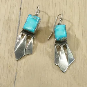 Fringed Turquoise & Silver Dangle Earrings