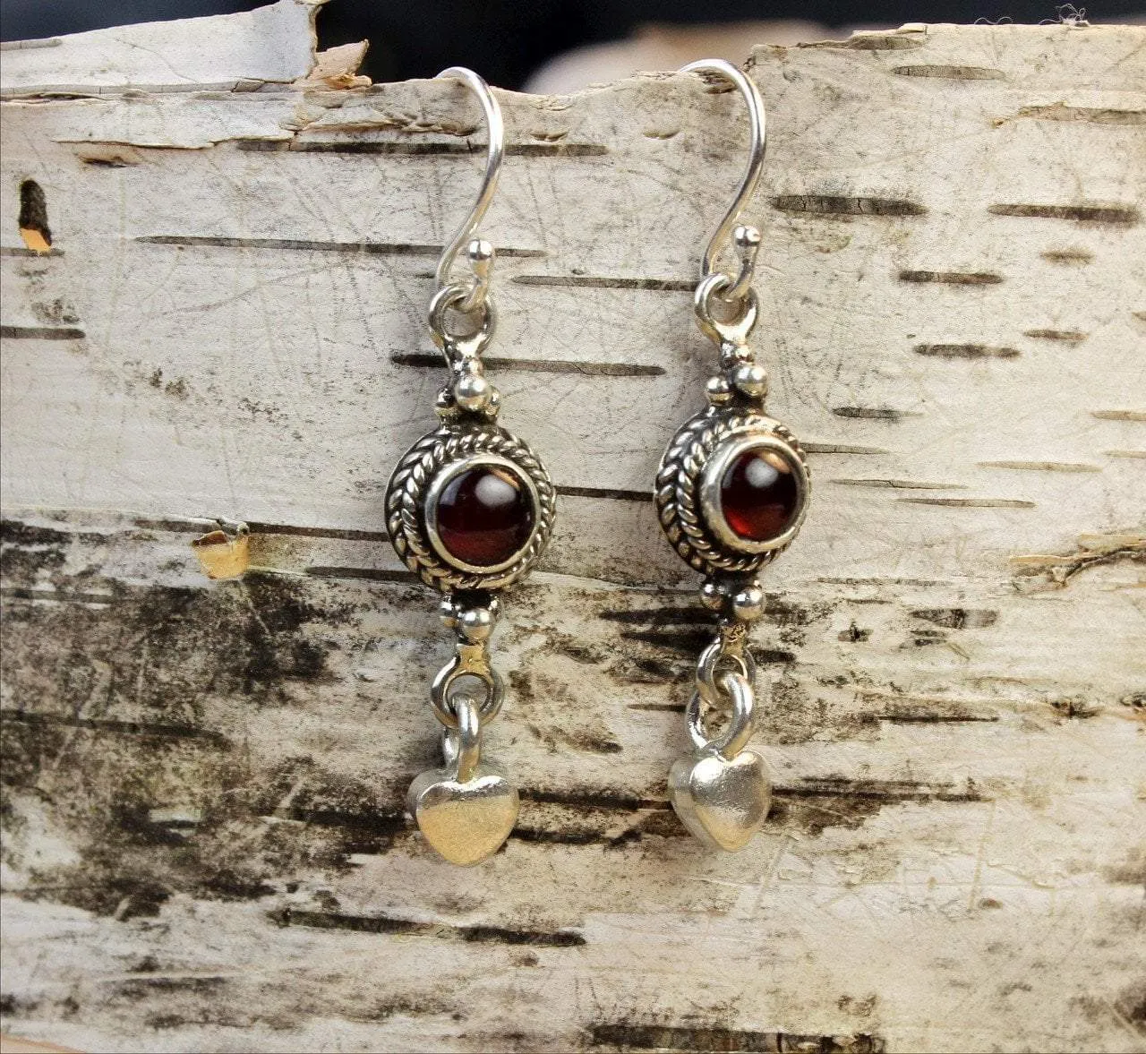 Garnet Heart Earrings