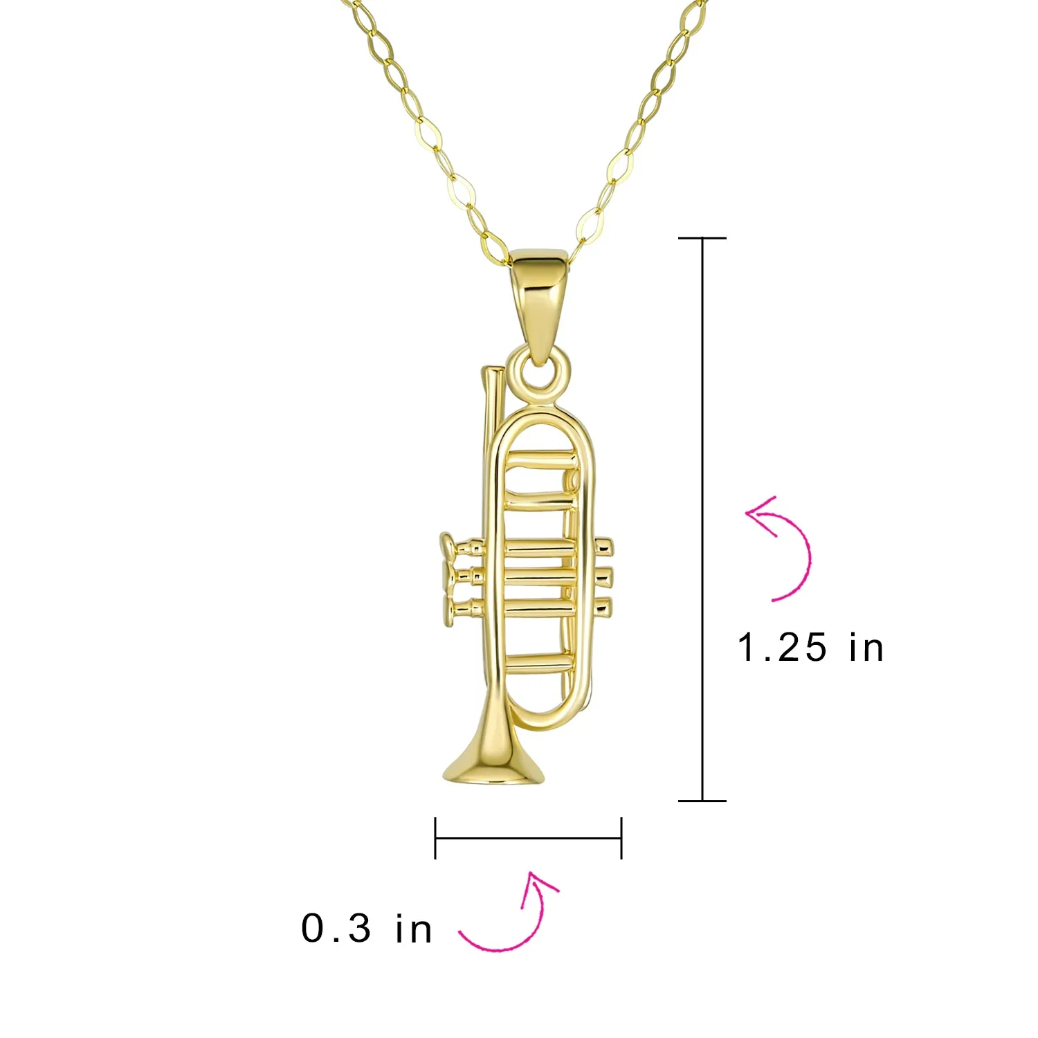 Genuine 14K Gold Trumpet Instrument Pendant Necklace for Jazz Lovers