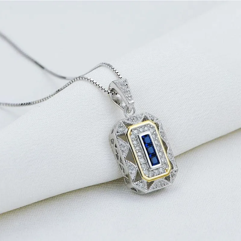 Gold & White Color Plated Blue Pendant Necklaces