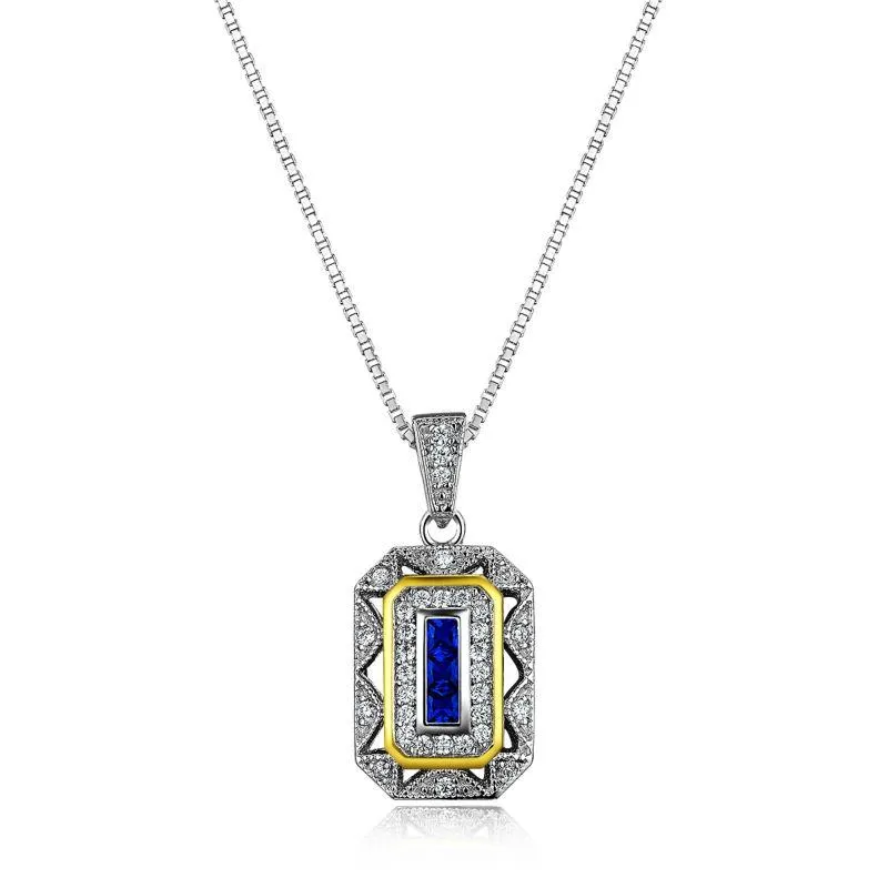 Gold & White Color Plated Blue Pendant Necklaces