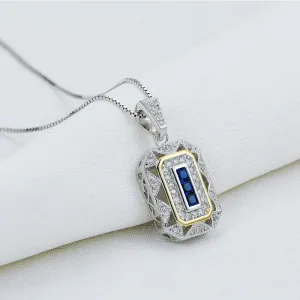 Gold & White Color Plated Blue Pendant Necklaces